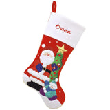 Red and White Embroidered and Embellished Santa with Glitter Presents Christmas Stocking