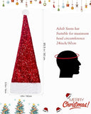 Long Santa Hat for Adults Women Men Unisex Sequin RED Christmas Hat Cap Xmas Hats for New Year Festive Holiday Halloween Costume Party