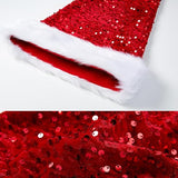 Long Santa Hat for Adults Women Men Unisex Sequin RED Christmas Hat Cap Xmas Hats for New Year Festive Holiday Halloween Costume Party