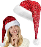 Long Santa Hat for Adults Women Men Unisex Sequin RED Christmas Hat Cap Xmas Hats for New Year Festive Holiday Halloween Costume Party