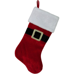 Red and White Velveteen Santa Claus Belt Buckle Christmas Stocking