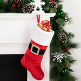 Red and White Velveteen Santa Claus Belt Buckle Christmas Stocking