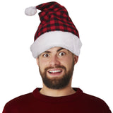 Adults Santa Hats Red Buffalo Plaid Christmas Hat Fluffy Plush Santa Claus Hats